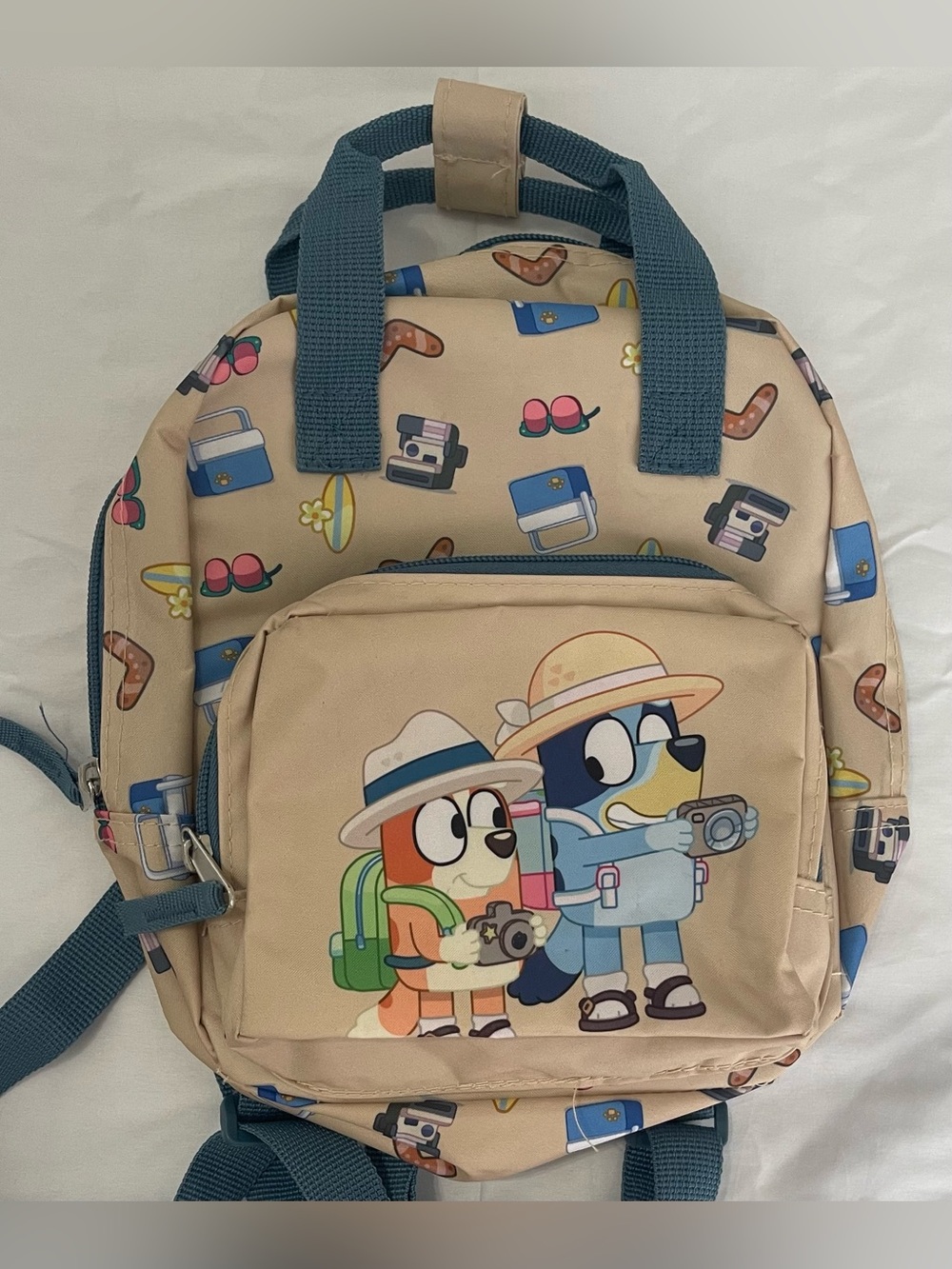Bluey Kids Beige Cartoon Backpack with Blue Accents